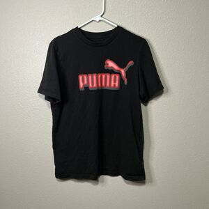 Puma Black Logo Graphic T-Shirt Mens Medium Red Spellout Athletic Tee